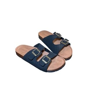 Primnice Womens Size 10 Black Textile Double Buckle Cork Footbed Slide Sandals